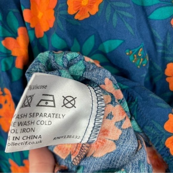 ModCloth XS teal orange floral blouse - Picture 6 of 7